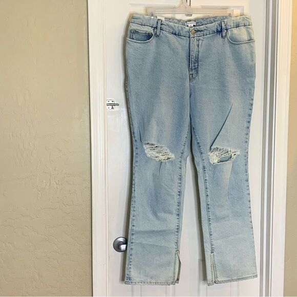 Good American Good Boy Split Hem Distressed Jeans Size 16 - Picture 3 of 10